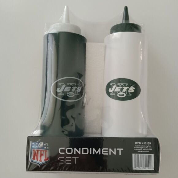 NY Jets NFL Football Plastic Condiment Set of 2 Mustard & Ketchup Tailgate - Picture 1 of 12